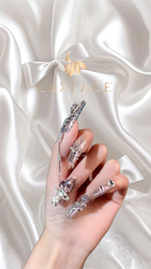 Uñas Postizas Acrílicas Hechas a Mano de Lujo, con Cobertura Total, Brillantes, con Pedrería y Perlas, 10 Piezas para Uso en Salón - Product Image 2