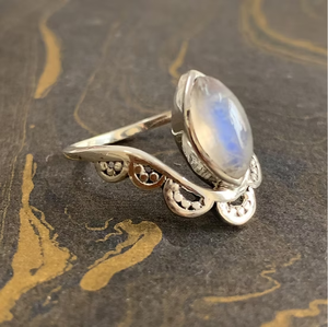 Natural Moonstone Marquise Cut Crown <b>Ring</b> in 925 Sterling Silver <b>Boho</b> Style <b>Ring</b> Gemstone Gift Jewelry - Product Image 3