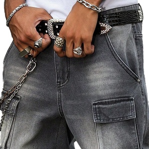 Jean cargo homme 2026 coupe large multi-poches en denim délavé, style streetwear décontracté - Product Image 4