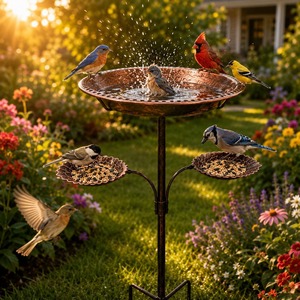 Bain d'oiseaux en cuivre avec plateaux d'alimentation, pour jardin extérieur, avec piquet, bol pour oiseaux en cuivre pur poli et bain d'oiseaux sauvages avec support - Product Image 4