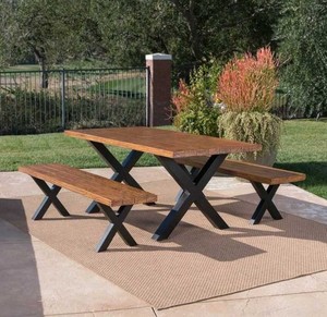 Solid Wood Outdoor Dining <b>Table</b> <b>Set</b> with <b>Bench</b>, Modern Rectangular Wooden Furniture, Garden Patio Dining <b>Set</b> for Home - Product Image 1