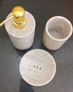 Modern White Marble Luxury <b>Bathroom</b> <b>Accessories</b> <b>Set</b> with Golden Pump Eco-Friendly & Durable for Home and Restaurant Use - Product Image 4