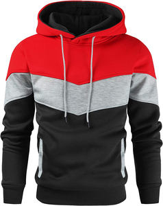 <b>Men's</b> Color Blocking Hooded <b>Sweatshirt</b> Regular Fit Knitted Casual Autumn Wear <b>Red</b> Gray Black - Product Image 6