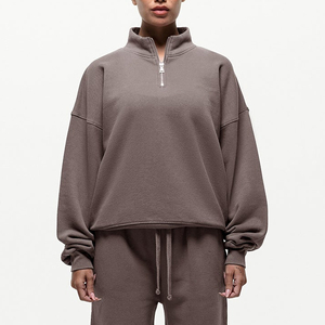 Sudadera con capucha y cremallera de un cuarto para mujer, estilo casual deportivo, forrada de felpa, talla grande - Product Image 3