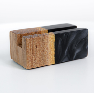Porte-cartes de visite en bois de designer haut de gamme, motif tourbillon vert coloré, fait main, organisateur de bureau - Product Image 5