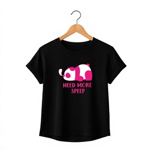 T-shirt de nuit rose mignon avec motif panda pour femme, col rond, manches courtes, coupe classique, imprimé dessin animé, 100 % coton jersey, toutes saisons - Product Image 1