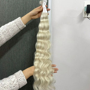 Extensions de cheveux vietnamiennes, couleur blanc/blond, cheveux vierges Remy, ondulation naturelle, super double drawn, 100g, longueur 8"-32" - Product Image 1