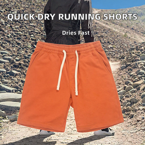 Shorts Bermuda décontractés pour hommes, taille mi-haute, en coton, avec cordon de serrage et poches, couleur unie, tissu tricoté respirant - Product Image 6
