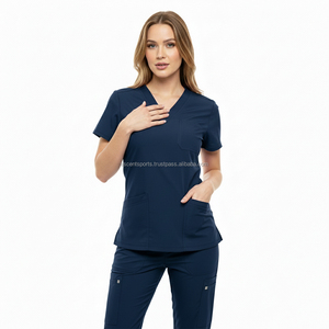 Ensemble de blouses médicales deux pièces avec détails de passepoil personnalisés, poche zippée sur la poitrine, tissu popeline extensible, unisexe, pour usage hospitalier - Product Image 6
