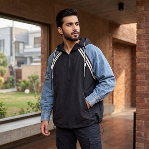 Custom Y2K <b>Men's</b> <b>Denim</b> Sleeve <b>Hooded</b> <b>Jacket</b> Contrast Color Zip Casual Outerwear Streetwear Windbreaker Winter Breathable OEM - Product Image 4