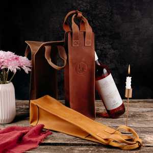 Porta Vino de Cuero Genuino de Diseño, Bolsa de Vino de Cuero de Lujo para una Sola Botella, para Regalo de Cumpleaños o Festividades LEB-0070 - Product Image 4