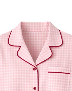 Ensemble de pyjama pour femmes en gingham rose personnalisé, manches longues, boutonné, vêtements de nuit en coton doux, ensemble de vêtements de détente en deux pièces - Product Image 4