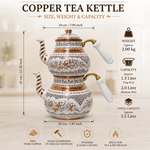 Handmade Pure Copper Turkish <b>Tea</b> <b>Pot</b> <b>Set</b> White Enamel <b>Tea</b> Kettle Wooden Handle OEM ODM Wholesale Manufacturer Supplier - Product Image 5