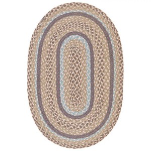 Alfombra ovalada de yute trenzado con patrón a rayas, estilo rústico, base de goma antideslizante, tapete para sala de estar, fácil de limpiar, pelo fino. - Product Image 1
