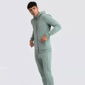 Men's Winter Hooded Casual Tracksuit Set Two-Piece Solid Color Block 100% Cotton Unisex Matching Sweatsuit - Product Image 6