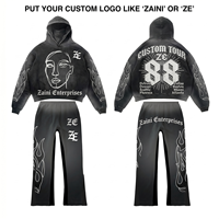 Ensemble de survêtement premium pour homme 360 GSM en coton brossé et polyester noir et blanc, avec sweat à capuche oversize et pantalon de jogging, impression DTG en relief personnalisée
