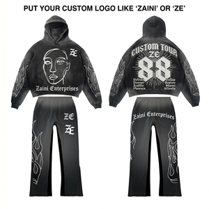Premium Men Tracksuit 360 GSM Brushed Cotton Polyester Black <b>White</b> Oversized Hoodie <b>Jogger</b> Set Custom DTG Puff Print - Product Image 1