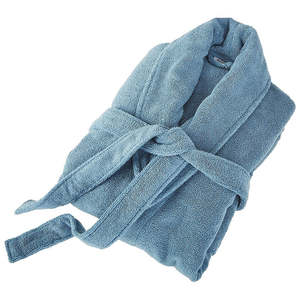 Albornoz de algodón 100% barato al por mayor, talla personalizada, cuello chal azul, albornoz de felpa unisex para adultos 100% algodón - Product Image 3