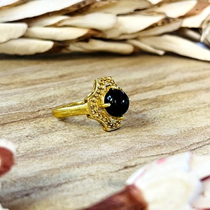 Nouvelles bagues en onyx noir, style tribal, en laiton plaqué or 18 carats, motif étoile géométrique bohème pour femmes, vente en gros/OEM/ODM - Product Image 6