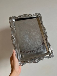 <b>Decorative</b> metal table tray Premium Artisan Metal Presentation Tray with Detailed Botanical Pattern and Raised <b>Decorative</b> <b>Edge</b> - Product Image 1