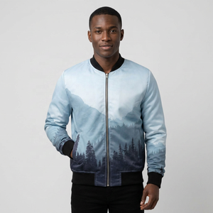 Chaqueta Bomber Unisex ROLEIN con Estampado de Montaña y Bosque, Cierre de Cremallera, Material de Poliéster Ecológico, Informal, para Invierno - Product Image 5
