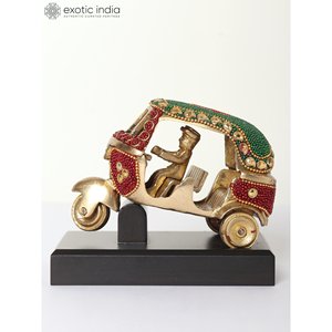 Petit pousse-pousse automatique en laiton fait à la main de 5 pouces avec incrustation complexe pour la décoration intérieure et les cadeaux fabriqués en Inde - Product Image 1
