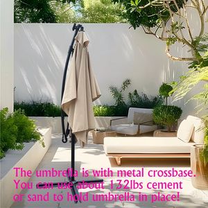 Ombrellone Rettangolare 2x3M da Esterno con Luci LED Solari, Impermeabile, 6 Stecche, con Manovella e Base a Croce, Parasole da Mercato - Product Image 2