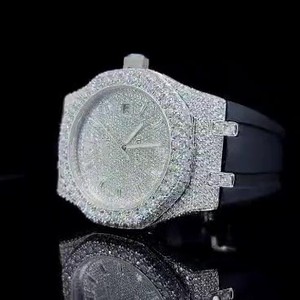Reloj Deportivo de Lujo Estilo Hip Hop, Rectangular, con Incrustaciones de Moissanita, Completamente Pavimentado, de Acero Inoxidable, Correa de Goma, Cristal de Zafiro, 41 mm, Mecánico - Product Image 3