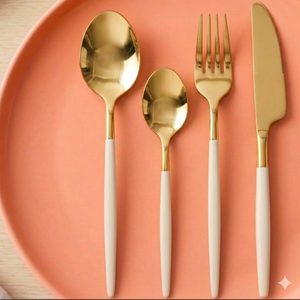 Ensemble de couverts modernes en acier inoxydable poli miroir, résistant à la rouille, vaisselle de mariage, revêtement PVD doré, manche jaune - Product Image 3