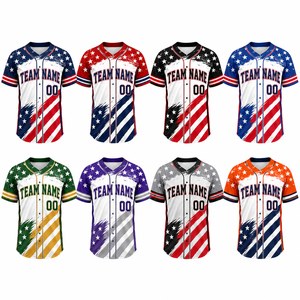 Maillot de baseball patriotique personnalisé, sublimé, à boutons, uniforme d'équipe, chemise à séchage rapide, fabricant OEM ODM - Product Image 2