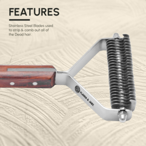Flamia & Jabz Dog Grooming <b>Brush</b> Wooden Handle Stainless Steel 24 Blades <b>Pet</b> Hair Removal Tool - Product Image 5