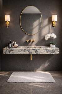 Lavabo en marbre Calacatta Viola à bord cannelé, lavabo de salle de bain moderne avec égouttoir, capacité 12L pour usage en entrepôt - Product Image 3