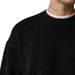 Suéter de Punto con Apliques Script, Suéter Negro Bordado, Cuello Redondo Informal, Algodón Premium, Ropa de Invierno Cómoda, Moda Masculina - Product Image 4