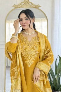 Launching New Designer Party Wear Look Pur Heavy Slub Cotton Embroidery Work <b>Top</b> & Bottom With Dupatta set - Product Image 6