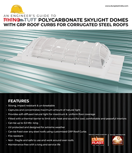 Dôme de puits de lumière en polycarbonate RHINO TUFF résistant aux chocs et aux intempéries avec rebords de toit personnalisés pour toitures industrielles - Product Image 1