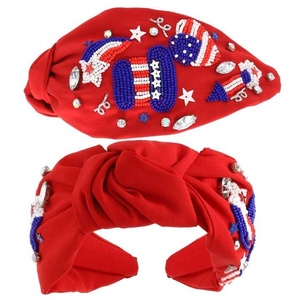 <b>Top</b> Trending Red White and Blue Beaded Patriotic Headbands Set USA Flag Star Knot Hairbands Collection for Women and Girls 2026 - Product Image 3