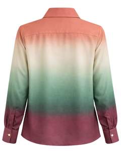 Chemisier décontracté à manches longues boutonné pour femme, dégradé corail, vert sauge et bordeaux, idéal pour le bureau – Fabricant de vêtements personnalisés OEM - Product Image 2