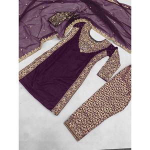 HEAVY <b>VELVET</b> <b>FABRIC</b> EMBROIDERY WORK TOP PANT and HEAVY BUTTERFLY NET DUPATTA MAROON Gharara - Product Image 2
