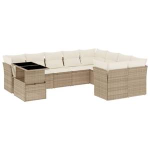 Set Divano da Giardino in Rattan Beige, Arredamento da Esterno con Cuscini in Schiuma ad Alta Densità, Design Contemporaneo Impermeabile - Product Image 4
