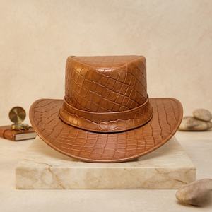 Chapeau de cowboy en cuir embossé fait main de qualité supérieure, vintage marron - Product Image 3