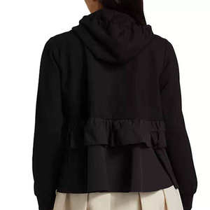 Sweat-shirt à capuche pour femme, couleur noire, manches longues, design unique, polyester et coton, fermeture éclair intégrale - Product Image 2