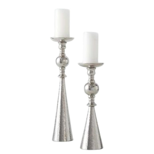 Luxury Modern Hammered 925 Sterling <b>Silver</b> Shabbat <b>Candlesticks</b> Set Contemporary Tapered Cone Design Jewish Wedding Gift - Product Image 5