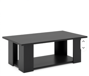 Table basse vintage en cuir, finition rustique en bois brun foncé, rectangulaire, à deux niveaux, avec étagère inférieure, pour meubles de salon - Product Image 3