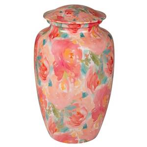 Custom Floral Cremation Urn for Adult Human Ashes <b>Memorial</b> <b>Keepsake</b> with Lid and Vibrant Pink Rose Design - Product Image 1