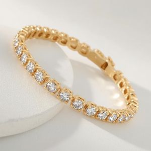 14K Yellow Gold Brilliant Chain Link Tennis <b>Bracelet</b> for Women GIA Certified Solid Gold Fine Jewelry for Everyday Luxury Wear - Product Image 3