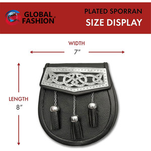 Sporran Escocés de Cuero Genuino con Diseño Celta Plateado de 8 Pulgadas, con 3 Borlas y Cadena para Cinturón - Product Image 4