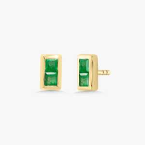 Emerald Dainty Green Stone Bar Stud <b>Earring</b> 14K Solid Gold Bezel Set <b>Post</b> With Push Back Stackable Everyday Wear Studs Wholesale - Product Image 1