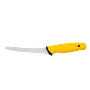 Cuchillos Deshuesadores con Mango Amarillo y Hoja Plateada Curva, Empuñadura Texturizada, Protector de Dedos Negro para Carnicería, Corte de Carne y Deshuesado - Product Image 1