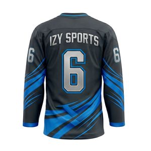 Camiseta de Hockey Sublimada con Paneles en Azul Eléctrico y Gris Carbón, Uniforme Deportivo de Manga Larga para Entrenamiento - Product Image 3