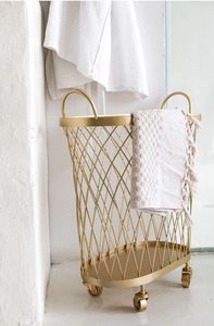 Gold laundry basket metal laundry <b>hamper</b> rolling laundry basket with wheels laundry <b>storage</b> basket modern laundry <b>hamper</b> luxury - Product Image 2